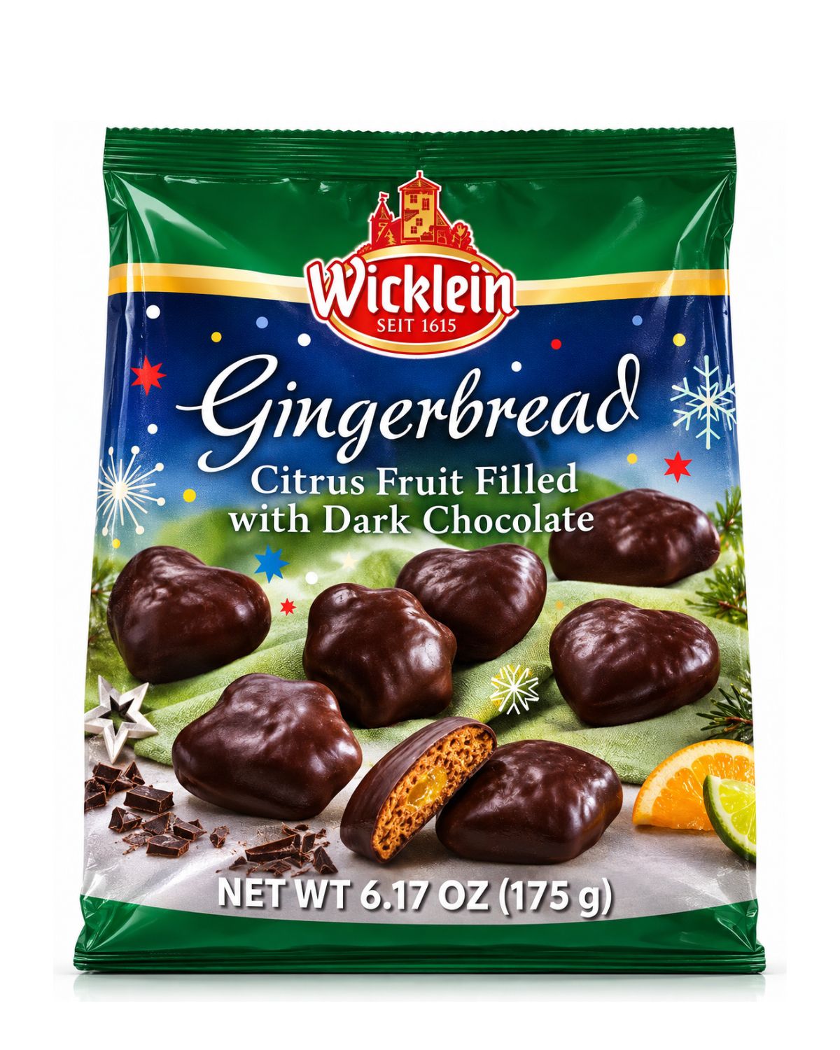 Wicklein Dark Chocolate Citrus Filled Gingerbread Cookies 7.05 Oz