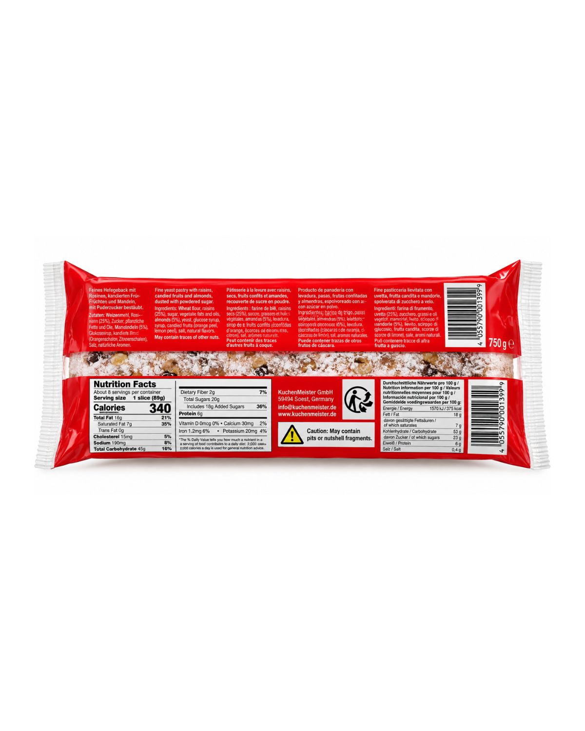 Kuchenmeister Medium Orange Marzipan Stollen 17.6 Oz