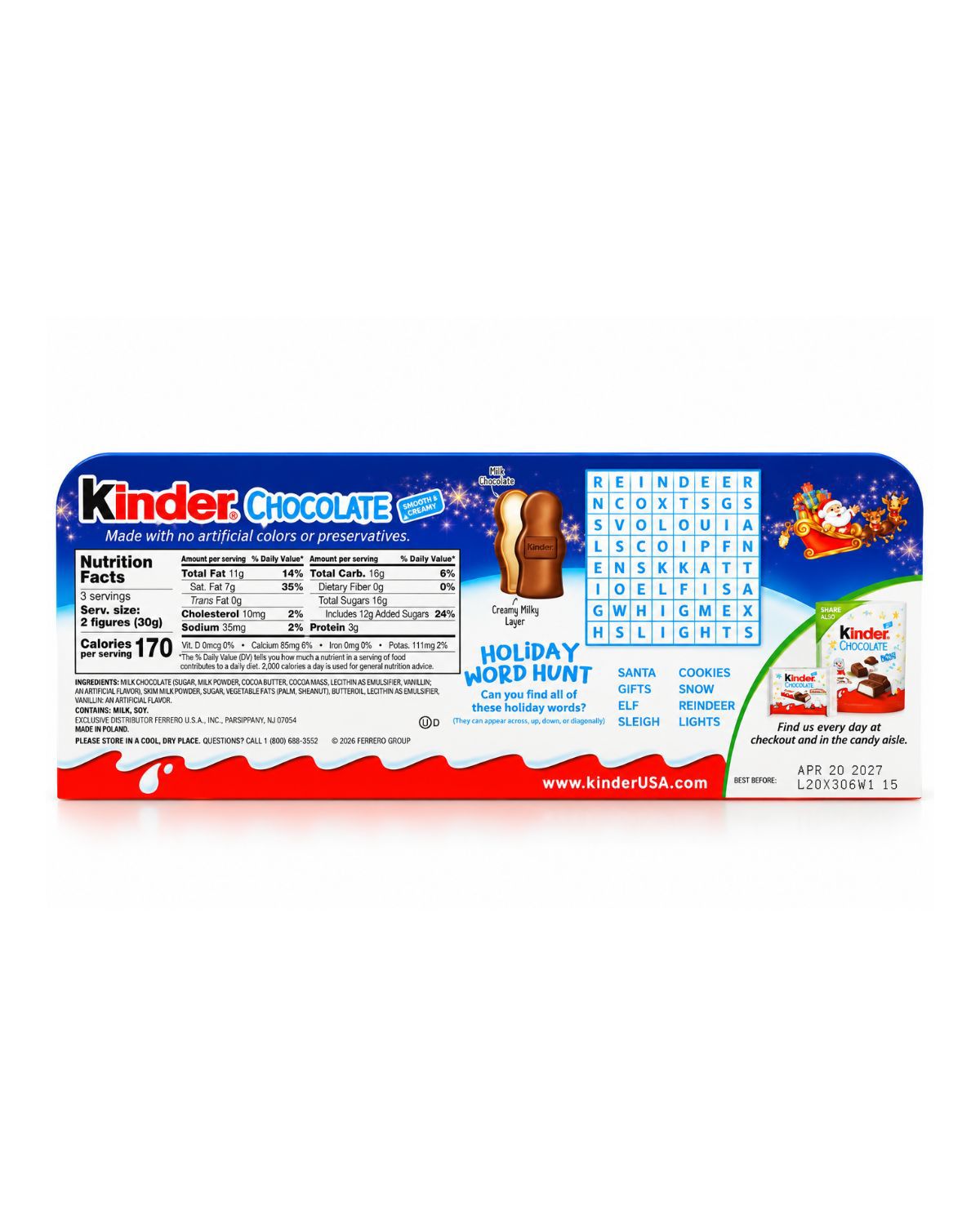 Kinder Milk Chocolate Hollow Snowmen 6 Pack 3.2 Oz
