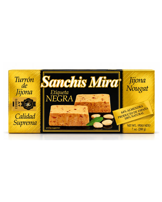 Sanchis Mira Etiqueta Negra Jijona Soft Almond Turrón – Spanish Christmas Nougat 7 oz (200 g)