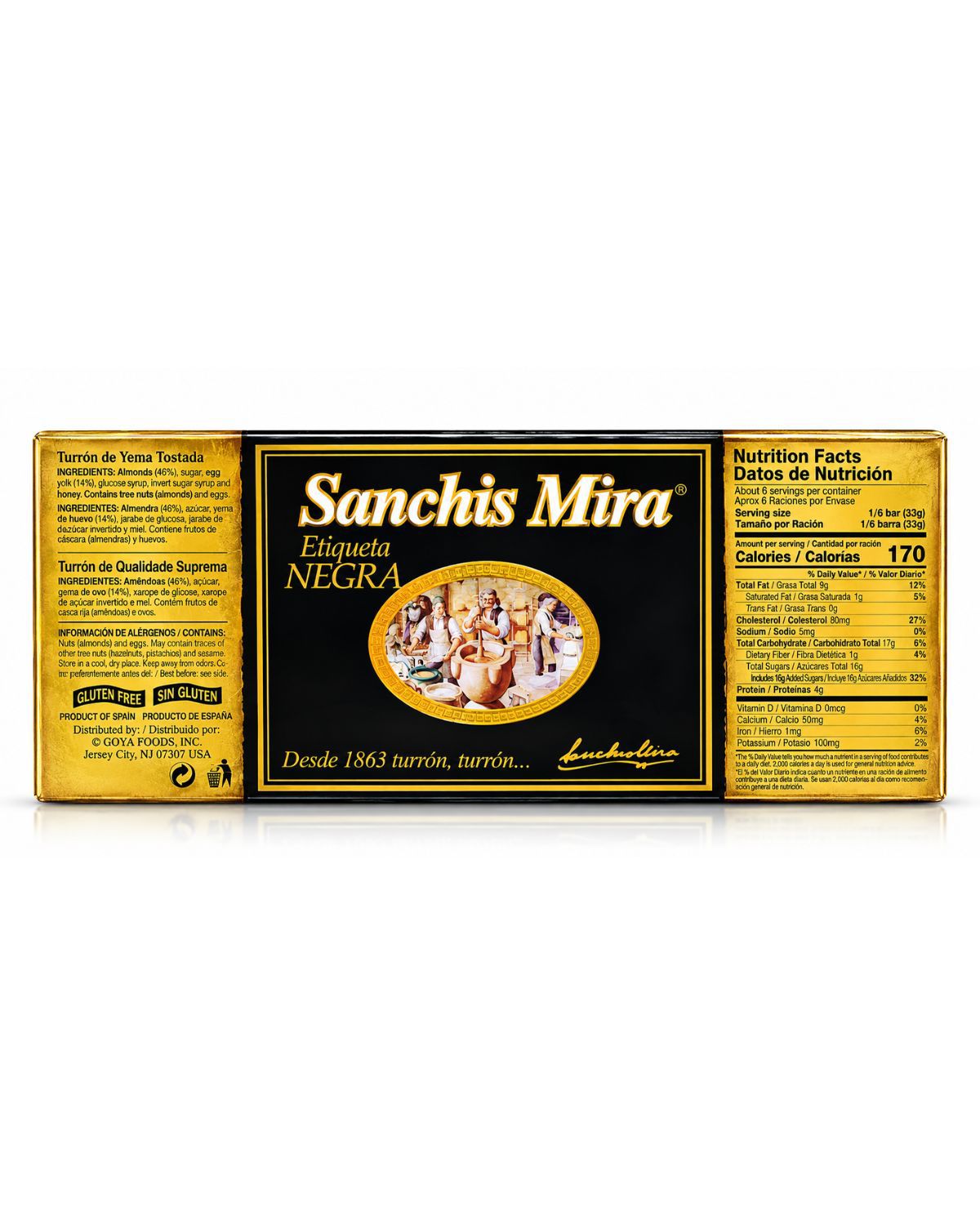Sanchis Mira Etiqueta Negra Toasted Egg Yolk Turrón – Spanish Christmas Nougat 7 oz (200 g)
