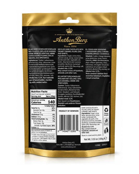 Anthon Berg Dark Chocolate Liqueurs Mini Bars Bag 3.53 Oz