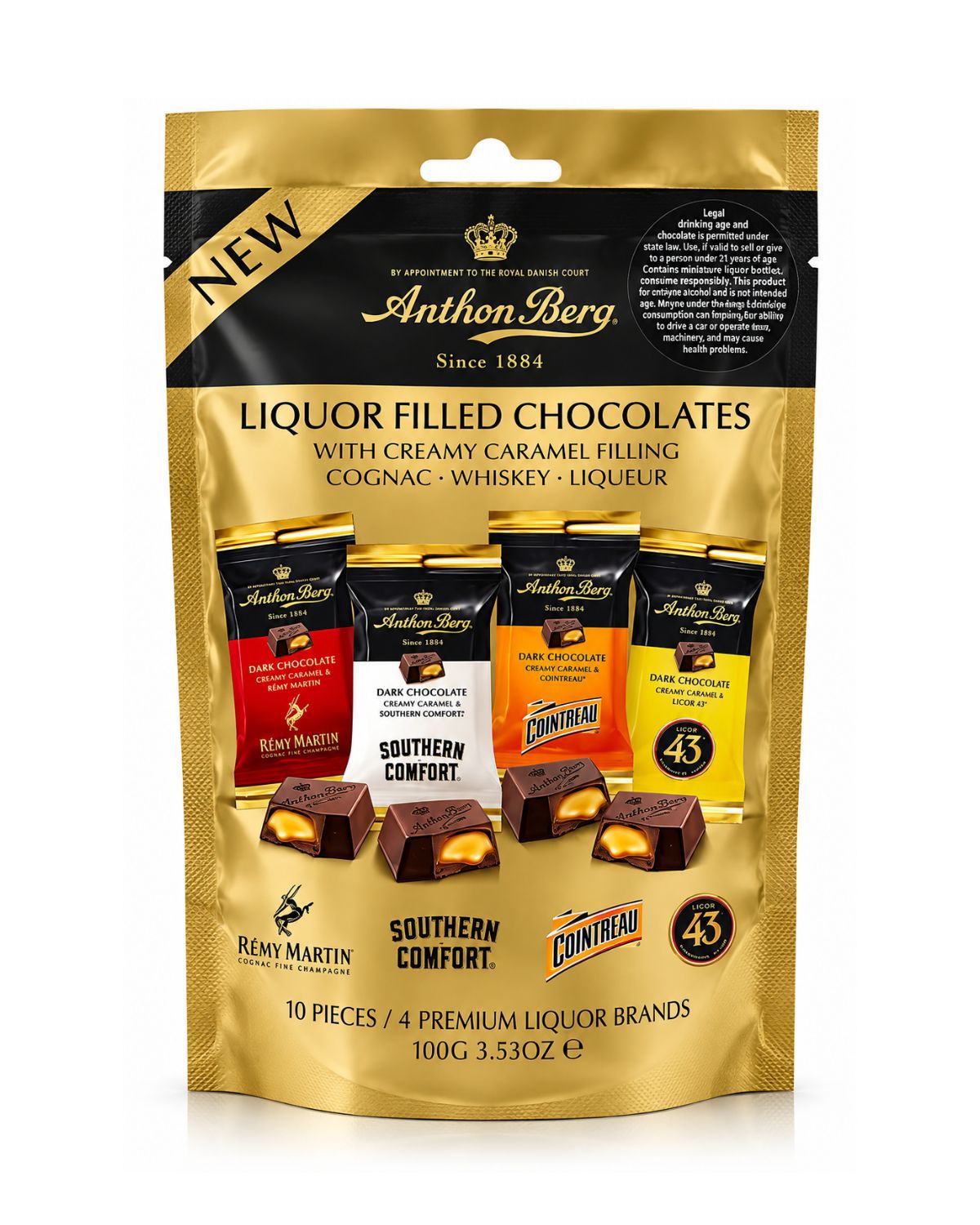 Anthon Berg Dark Chocolate Liqueurs Mini Bars Bag 3.53 Oz