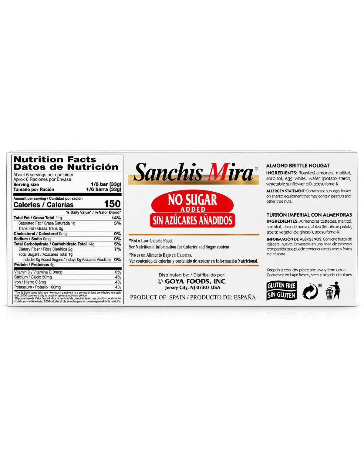 Sanchis Mira Sugar Free Alicante Almond Torrone 7 Oz