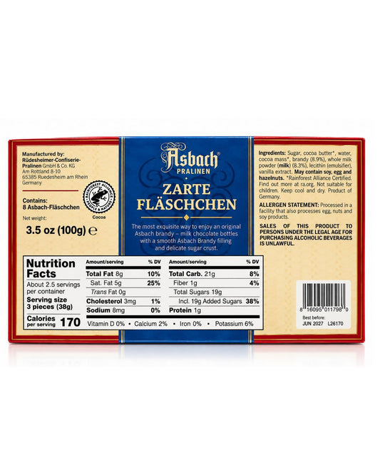 Asbach Zarte Flaschen Milk Chocolate Bottle Gift Box 3.5 Oz