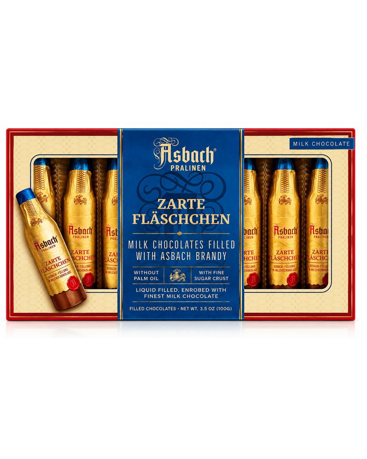 Asbach Zarte Flaschen Milk Chocolate Bottle Gift Box 3.5 Oz