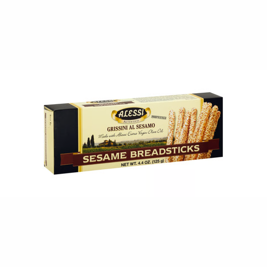 Crispy Alessi Sesame Breadsticks with toasted sesame flavor. Perfect for cheese boards, antipasti, and entertaining.