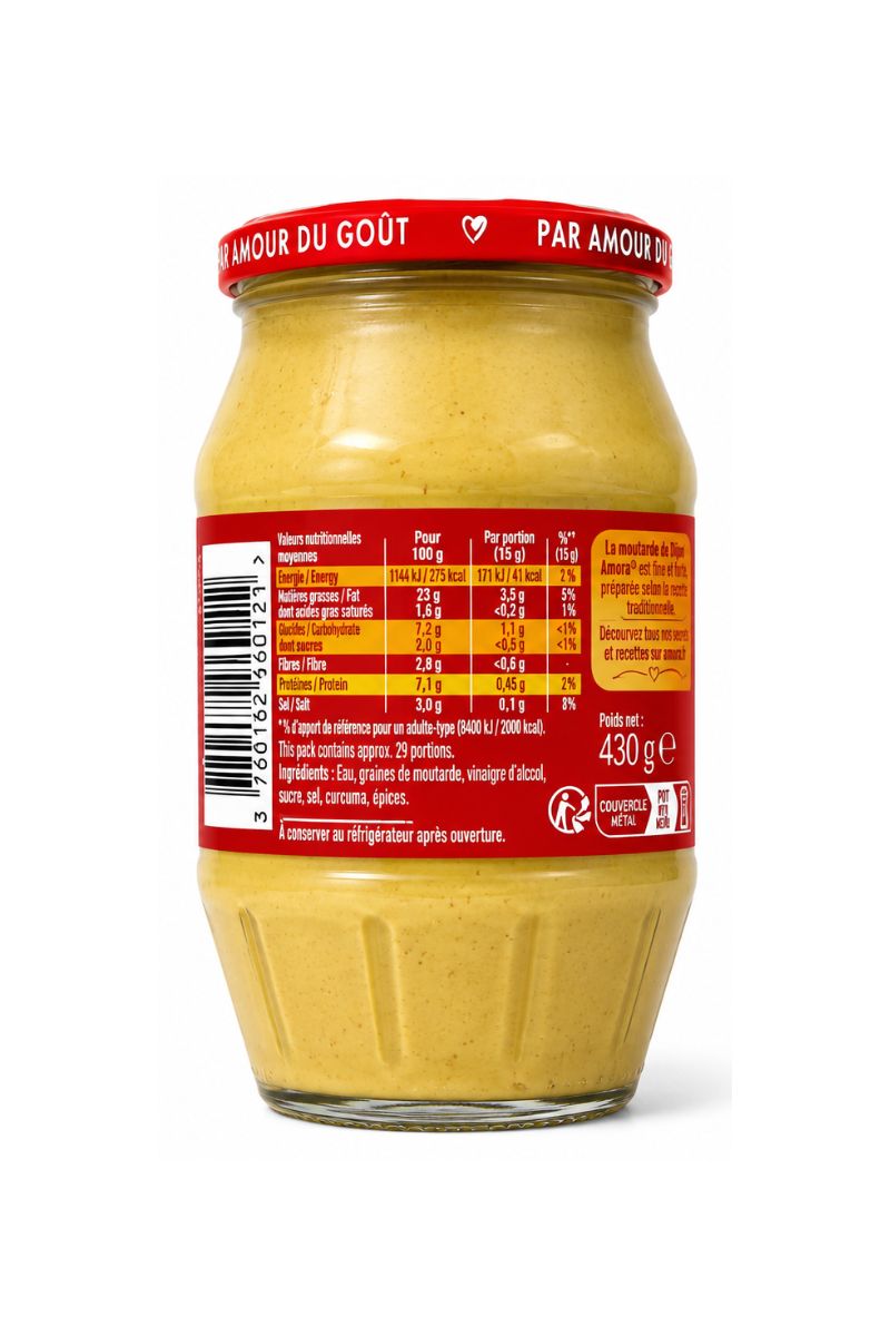 Amora Moutarde de Dijon Fine & Forte – French Dijon Mustard, 4.76 oz (135g)