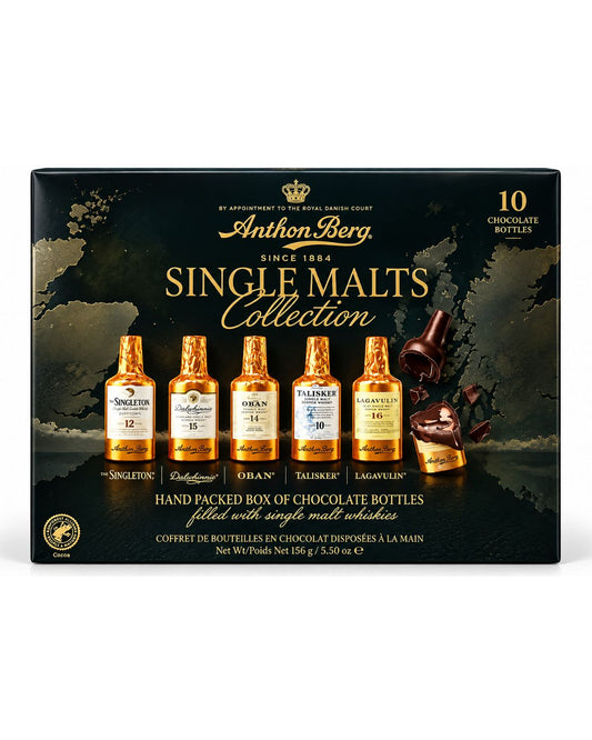Anthon Berg Single Malts Collection – Scotch Whisky-Filled Chocolate Bottles, 10 Pieces (5.5 oz)