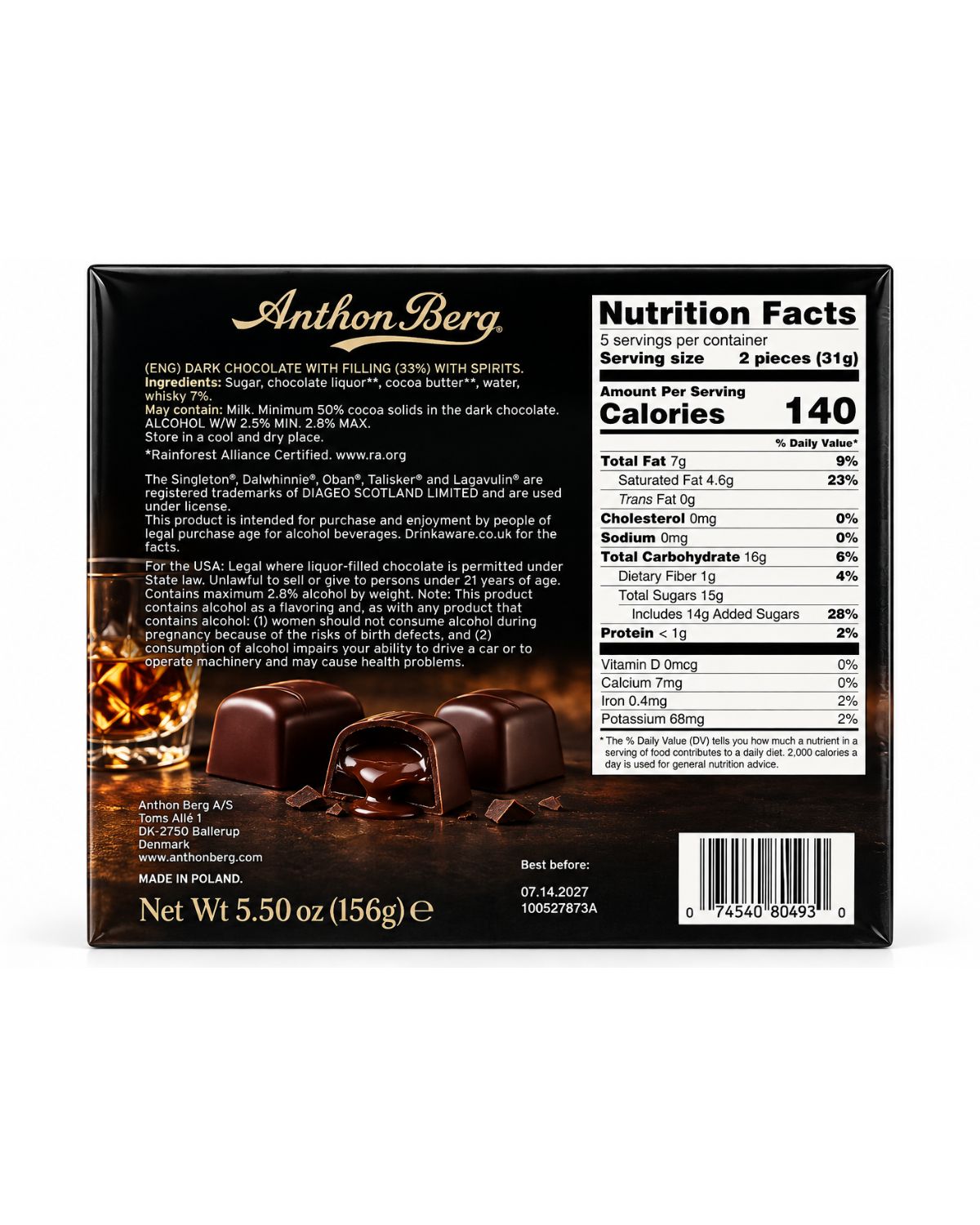 Anthon Berg Single Malts Collection – Scotch Whisky-Filled Chocolate Bottles, 10 Pieces (5.5 oz)