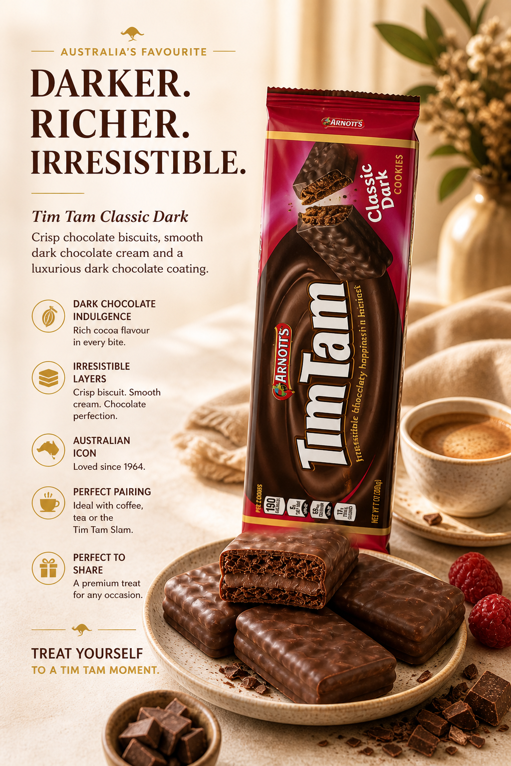 ARNOTTS TIM TAM CLASSIC DARK BISCUITS