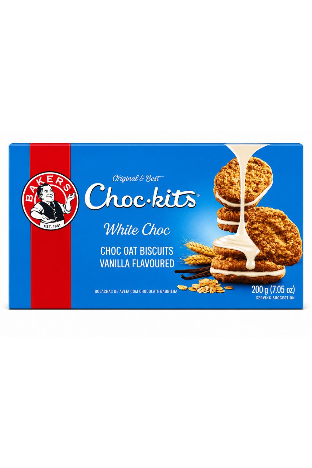 Bakers Choc-kits White Choc – Choc Oat Biscuits, Vanilla Flavoured, 200 g