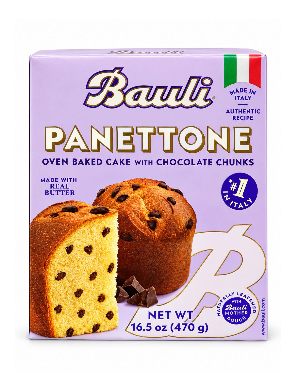 Bauli Chocolate Chip Panettone 470g Italian Christmas cake lavender box front