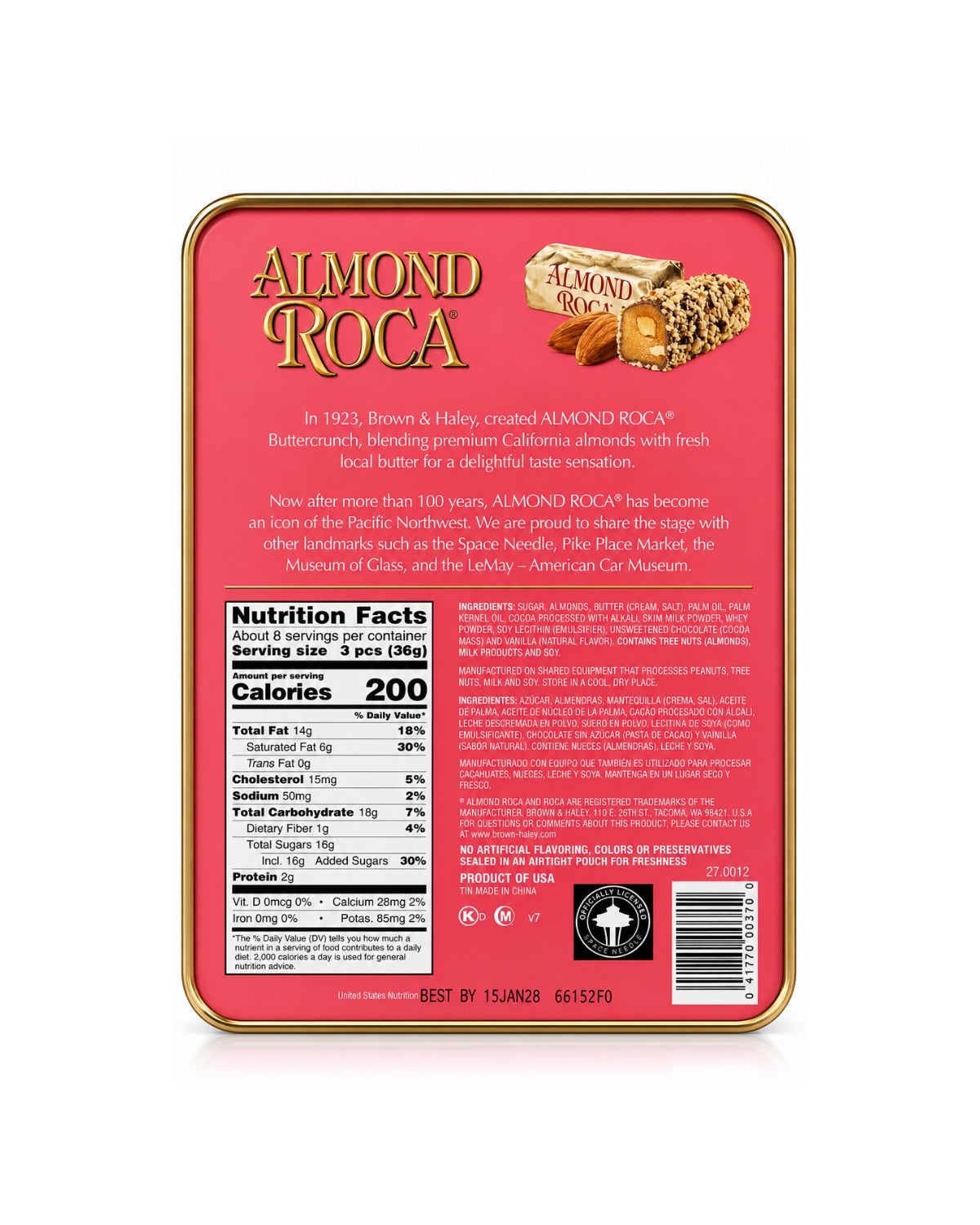 Brown & Haley Almond ROCA Seattle Collectible Tin 10 oz (284 g)