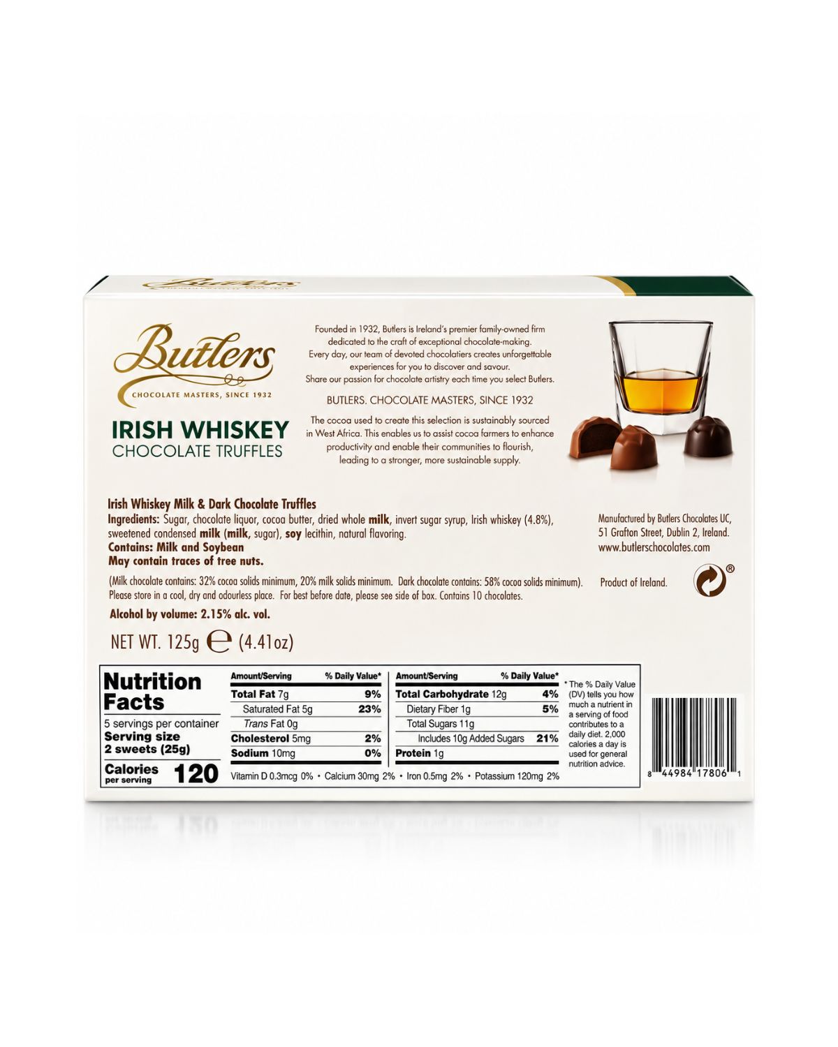 Butlers Irish Whiskey Chocolate Truffles Box – 4.41 oz