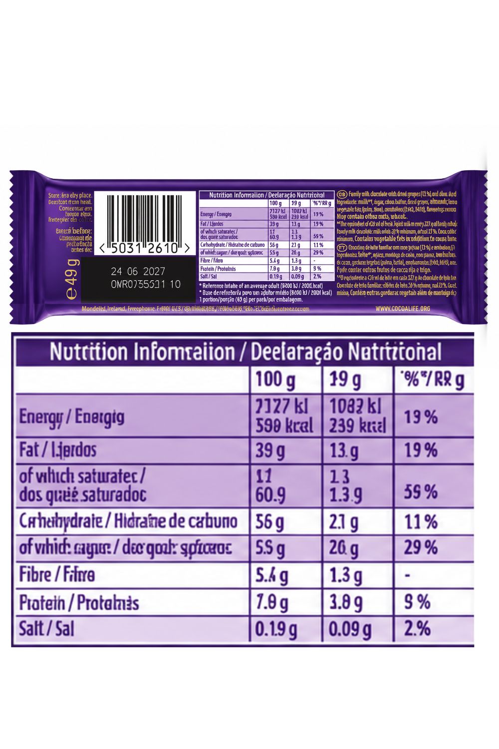 Cadbury Frut & Nut Dairy Milk Bar,49 g