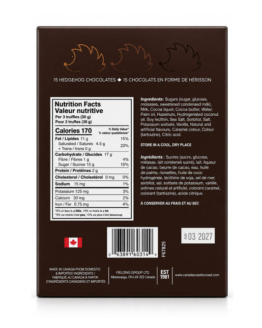 Canada Coast to Coast Hedgehogs Gourmet Chocolate Truffles Gift Box – 3 Flavors (5.28 oz)
