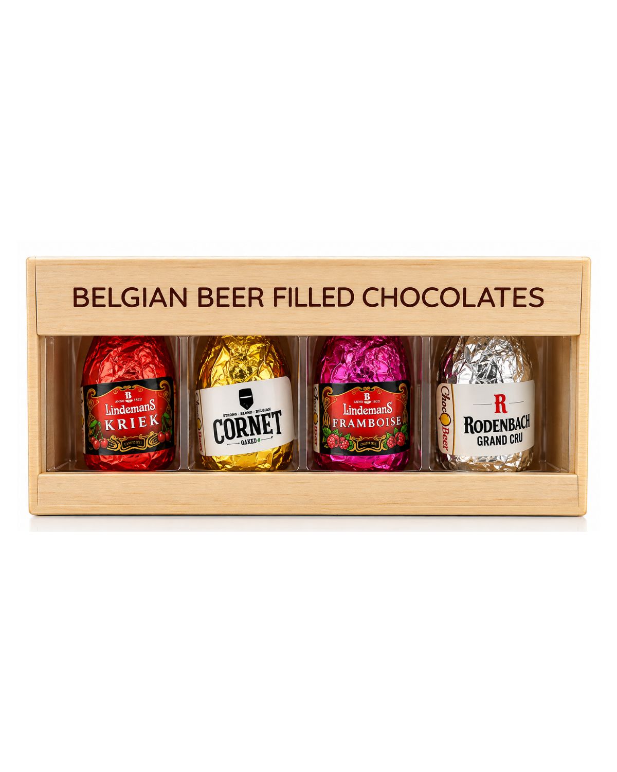 Chocobeer Belgian Beer-Filled Chocolates – 12-Piece Wooden Gift Crate