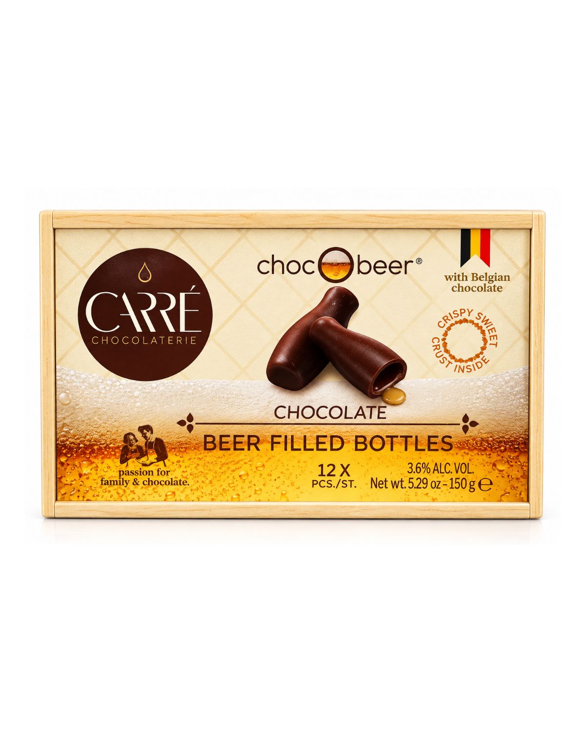 Chocobeer Belgian Beer-Filled Chocolates – 12-Piece Wooden Gift Crate