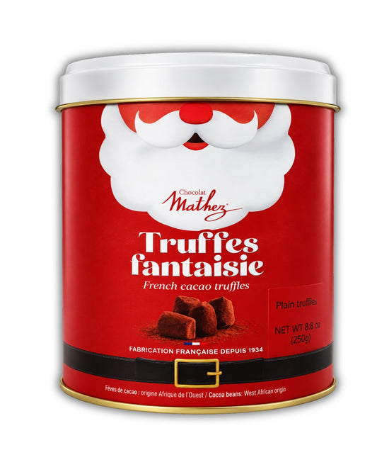 Chocolat Mathez French Cocoa Truffles – Santa Christmas Gift Tin, 8.8 oz (250 g)