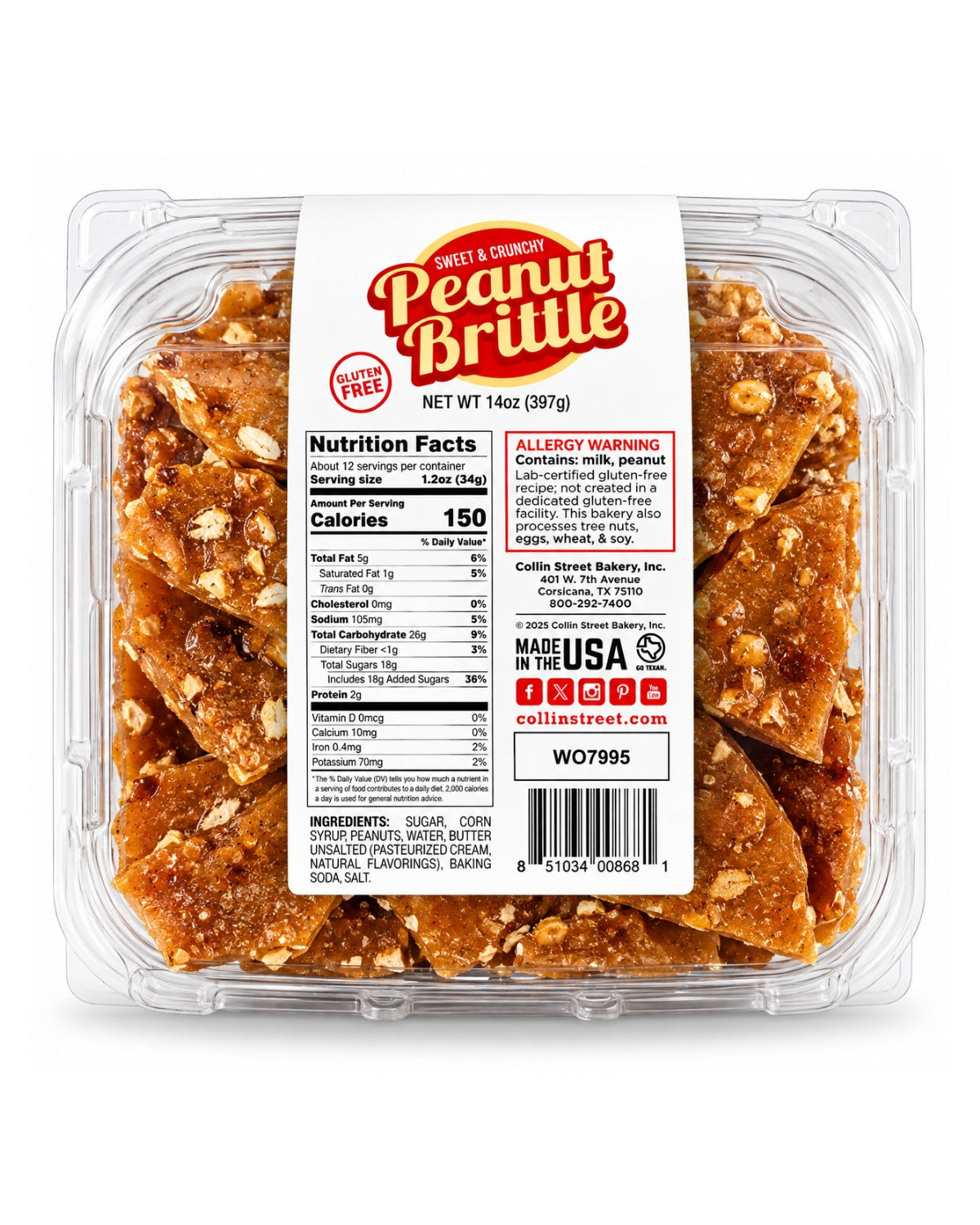 Collin Street Bakery Peanut Brittle 14 oz – Sweet & Crunchy Gluten-Free Candy