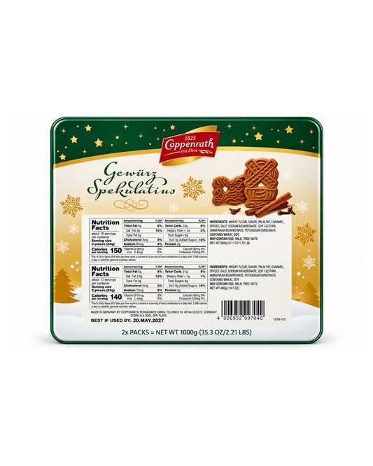 Coppenrath Gewürz Spekulatius 1kg Christmas cookie tin ingredients and nutrition back