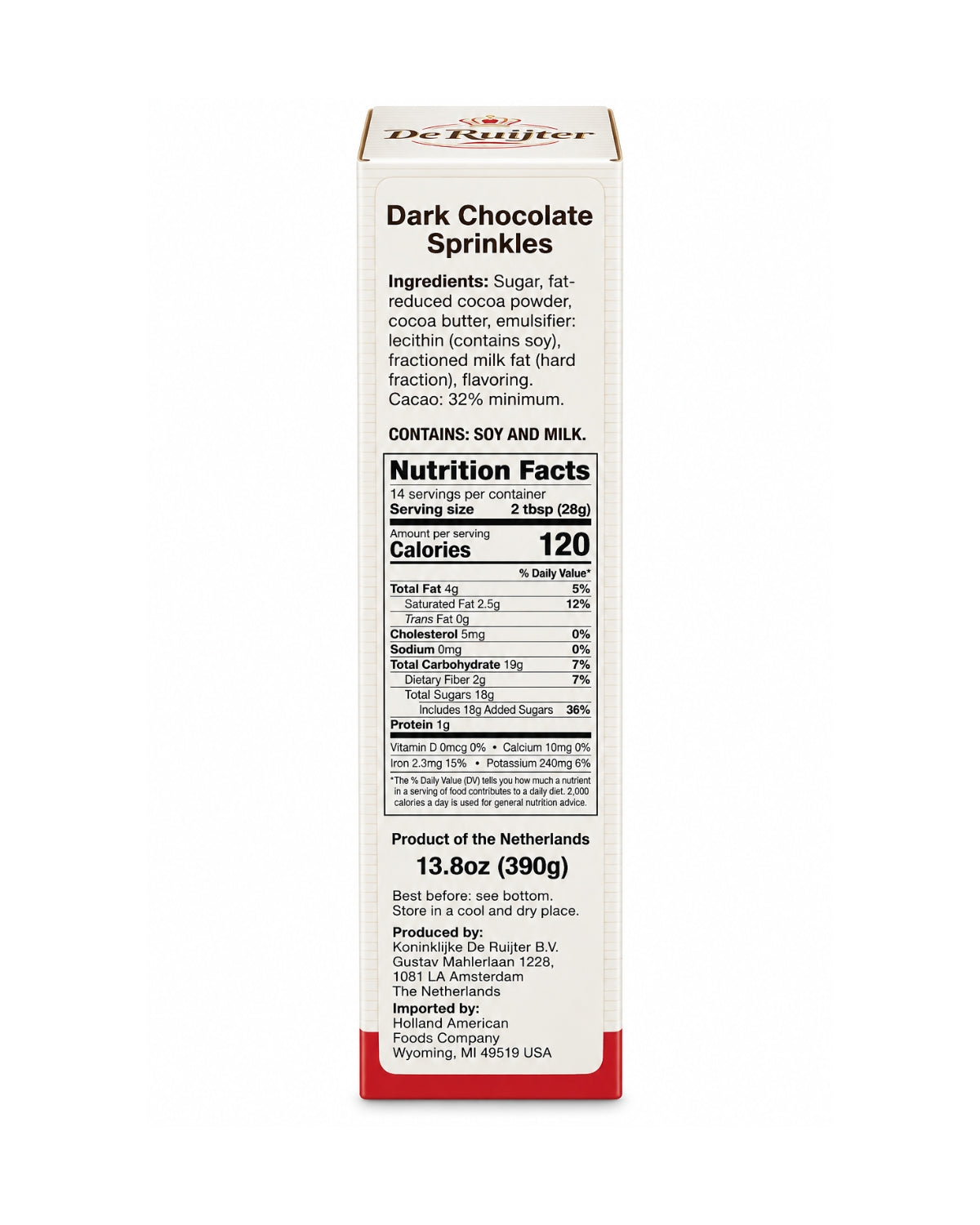 De Ruijter Dark Chocolate Sprinkles 13.8 oz (390 g)