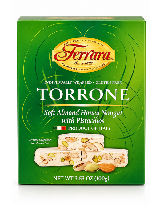 Ferrara Torrone Soft Almond Honey Nougat with Pistachios, 3.53 oz