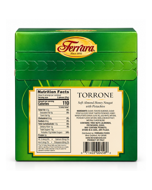Ferrara Torrone Soft Almond Honey Nougat with Pistachios – 3.53 oz