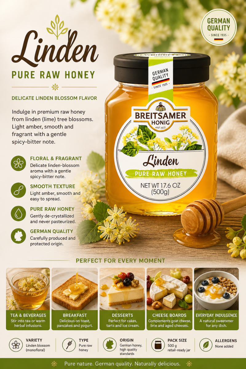 Breitsamer Linden Pure Raw Honey 500g