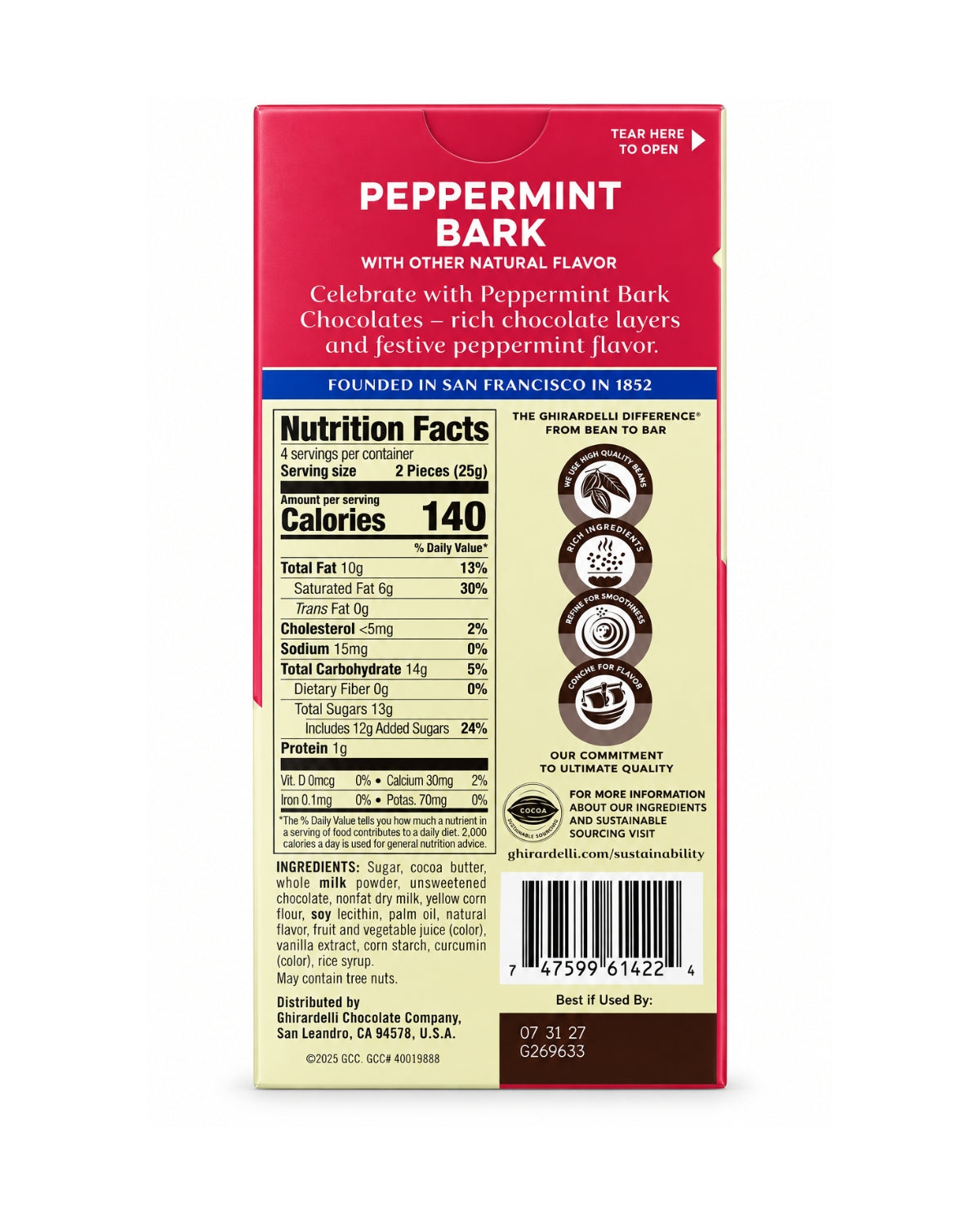 Ghirardelli Peppermint Bark Squares 3.5 oz (100 g) – Limited Edition Holiday Chocolate