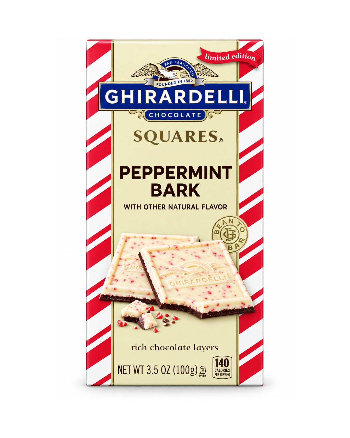 Ghirardelli Peppermint Bark Squares 3.5 oz (100 g) – Limited Edition Holiday Chocolate