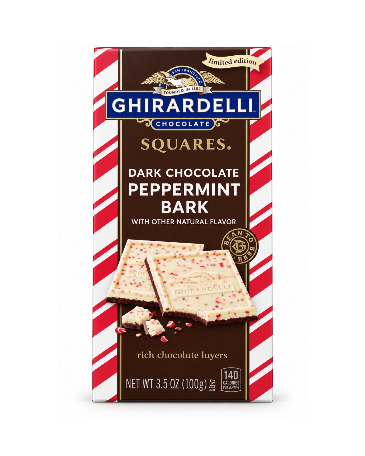 Ghirardelli Dark Chocolate Peppermint Bark Squares 3.5 oz (100 g)