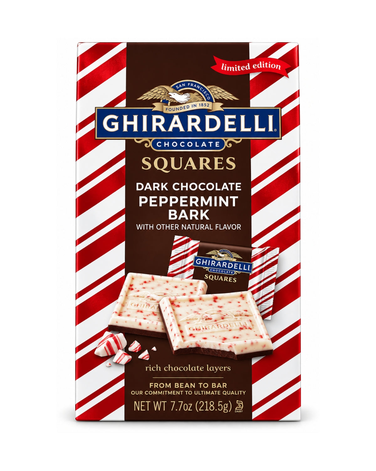 Ghirardelli Squares Dark Chocolate Peppermint Bark 7.7 oz (218.5 g) – Limited Edition Holiday Chocolate
