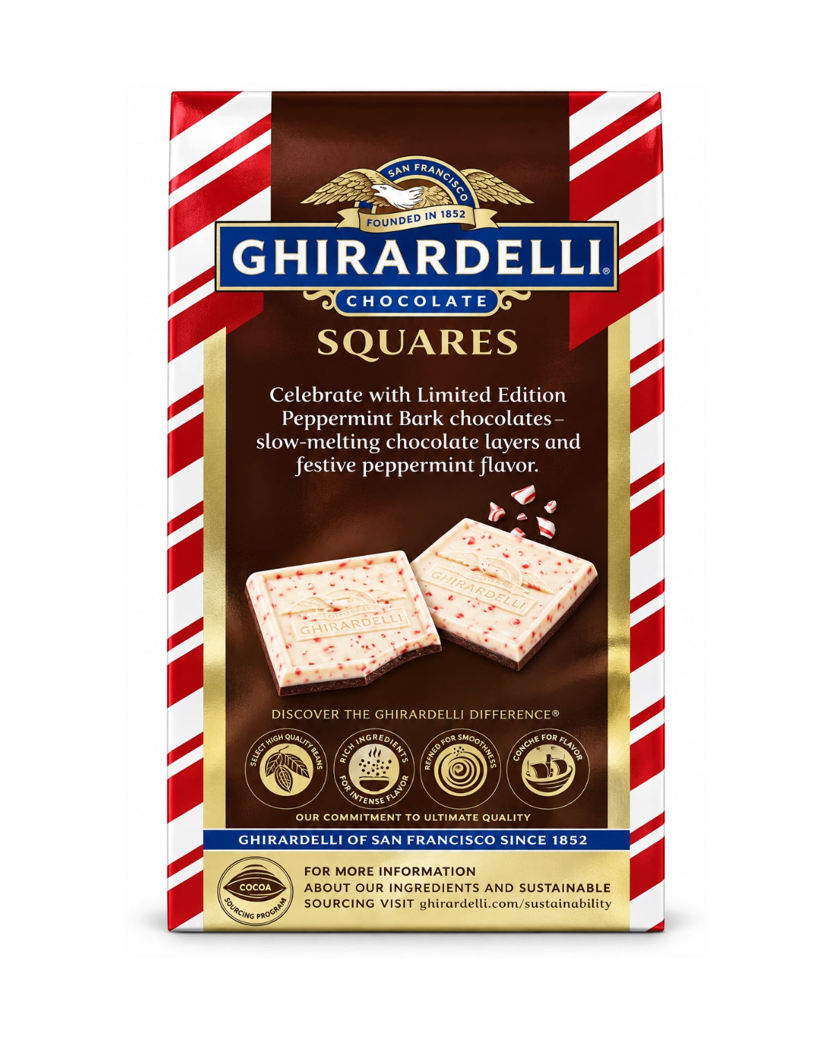 Ghirardelli Squares Dark Chocolate Peppermint Bark 7.7 oz (218.5 g) – Limited Edition Holiday Chocolate