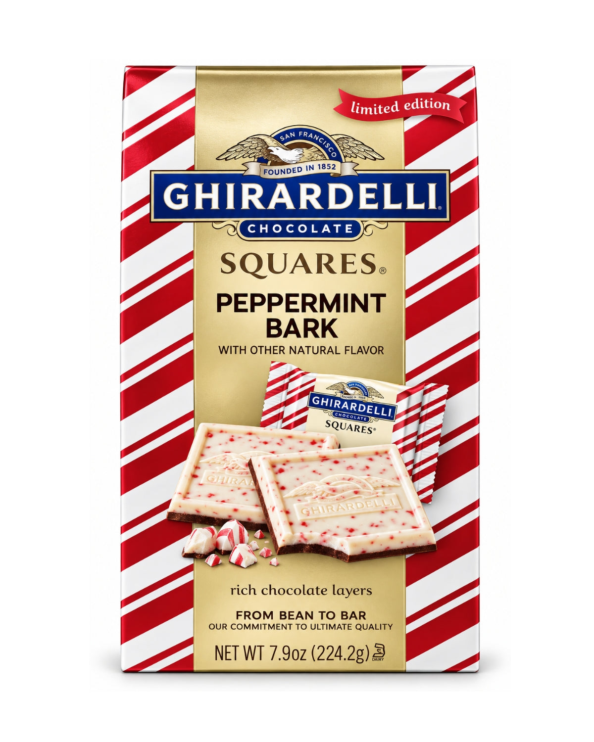 Ghirardelli Peppermint Bark Squares 7.9 oz (224.2 g) – Limited Edition Holiday Chocolate
