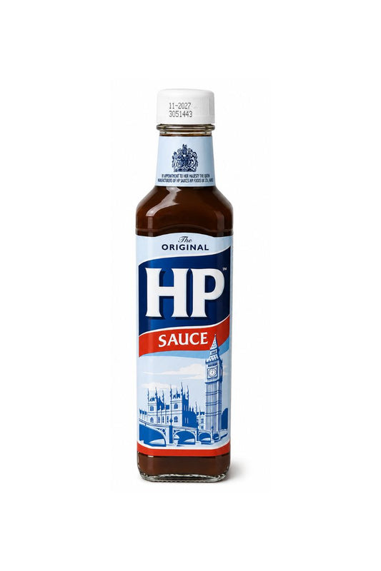 HP Sauce Original Brown Sauce glass bottle 9 oz — classic British condiment