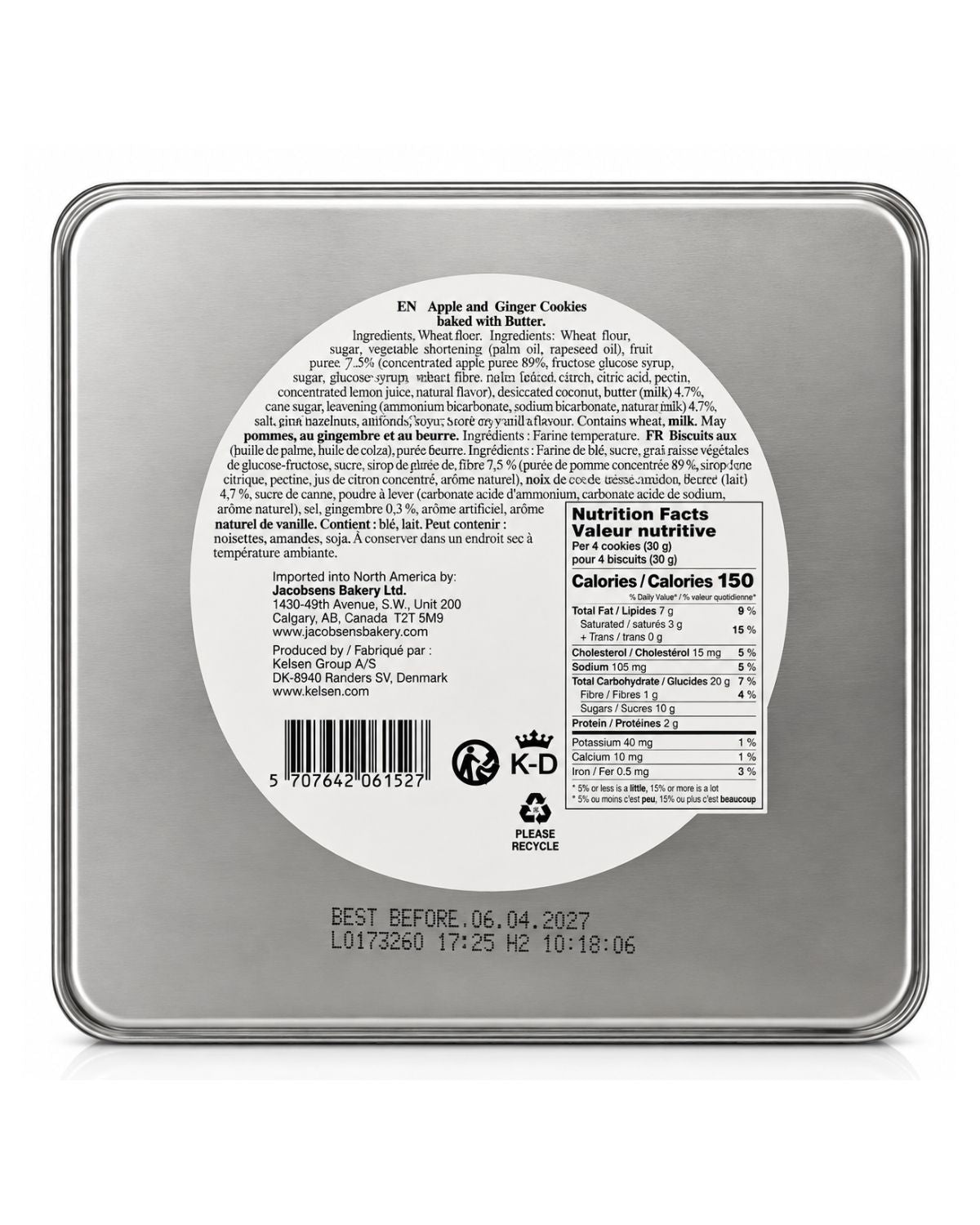Jacobsens Apple & Ginger Cookies Gift Tin – European Biscuits, 9.53 oz