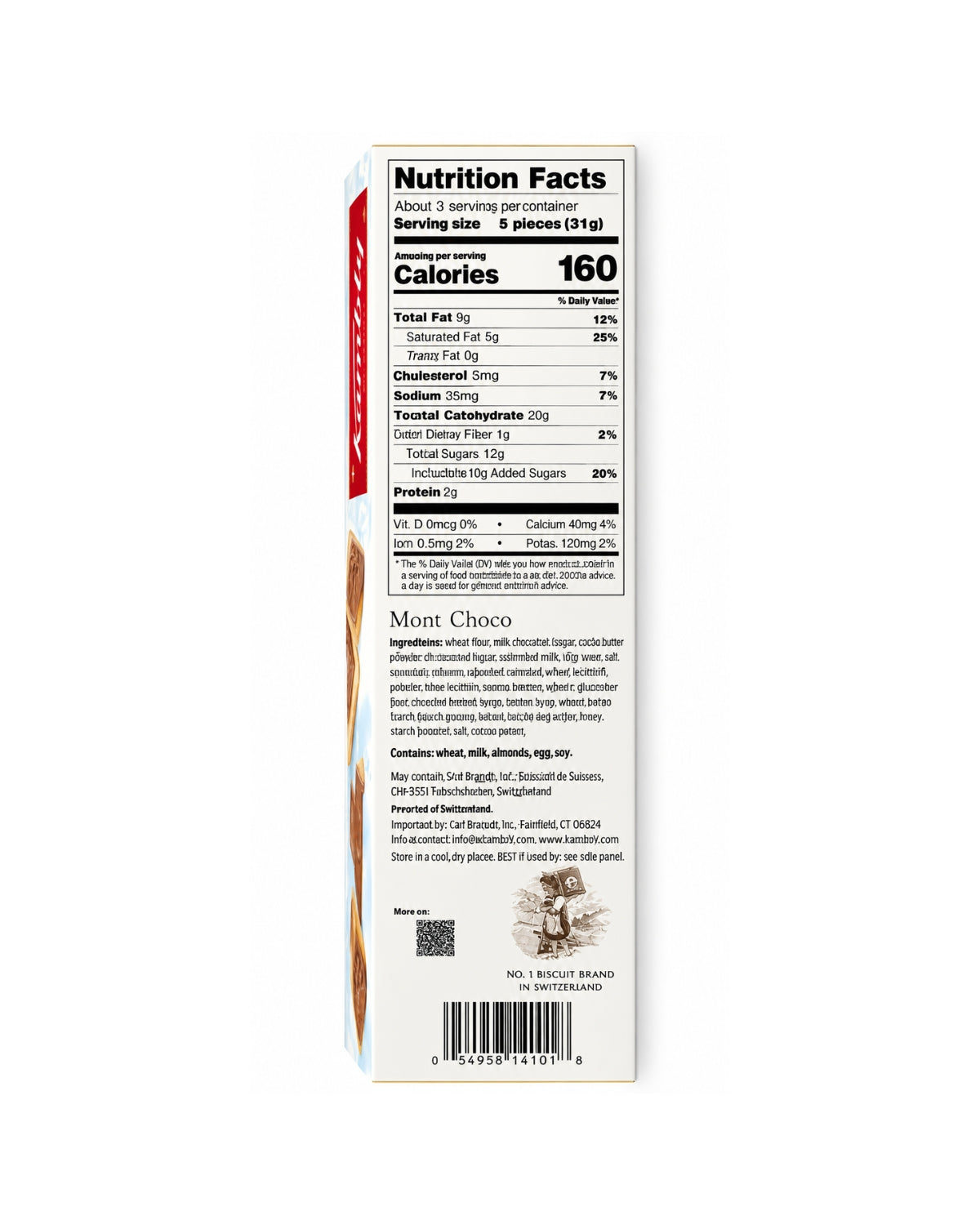 Kambly Mont Choco Swiss Butter Biscuits with Milk Chocolate & Nougat – 3.5 oz (100 g)