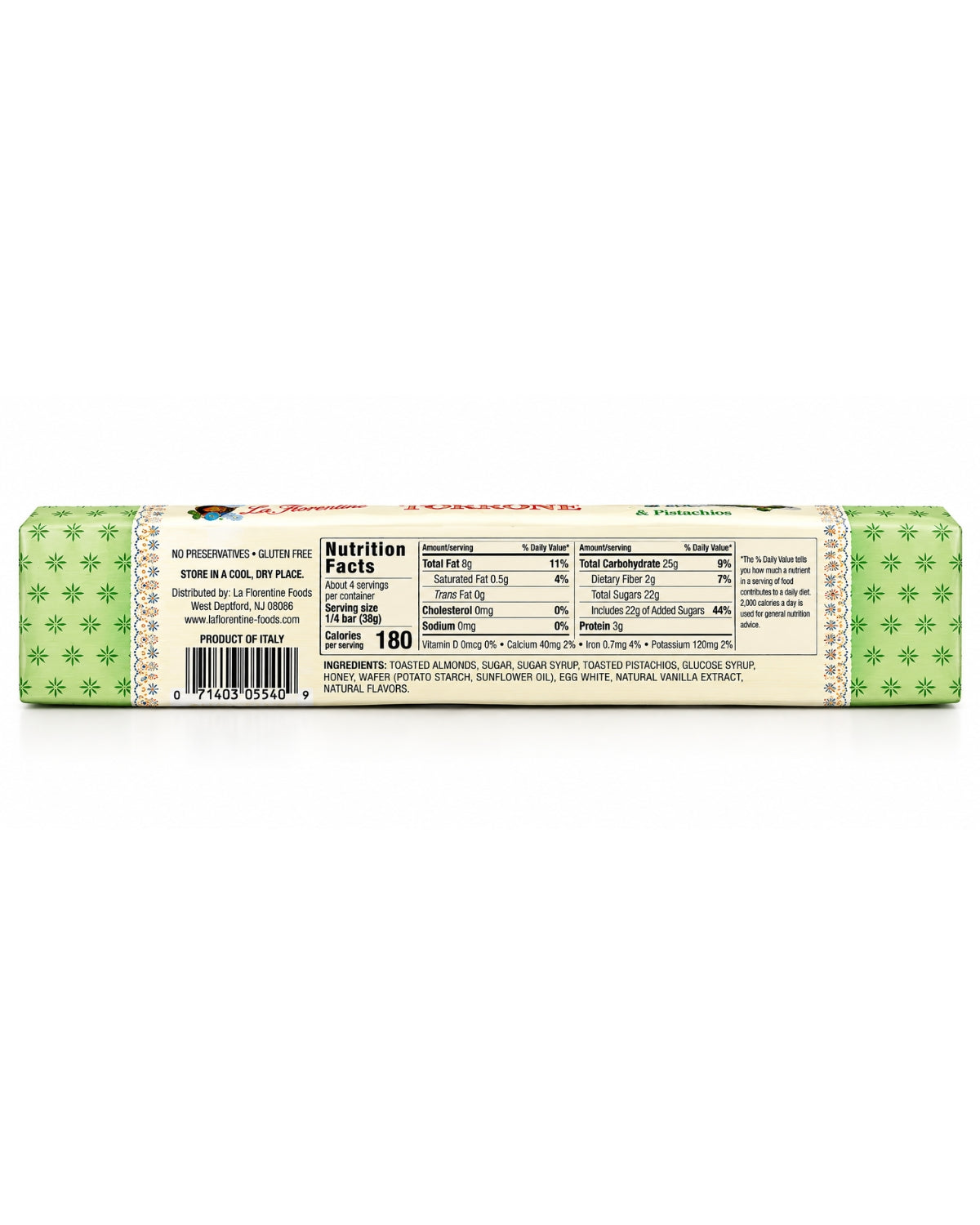 La Florentine Torrone Soft Nougat with Almonds & Pistachios – 5.3 oz
