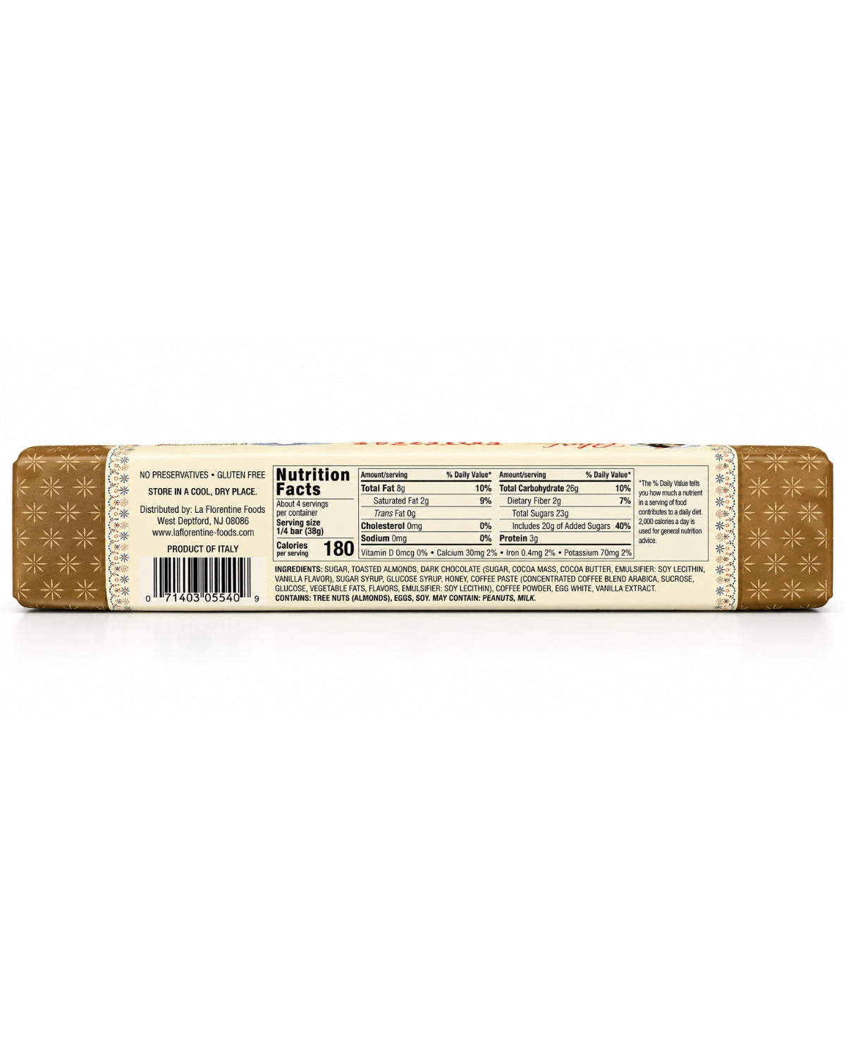 La Florentine Torrone Dark Chocolate Covered Caffè Soft Nougat – 5.3 oz