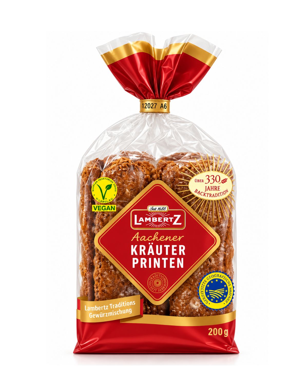 Lambertz Aachener Kräuter Printen vegan German spiced gingerbread 200 g front