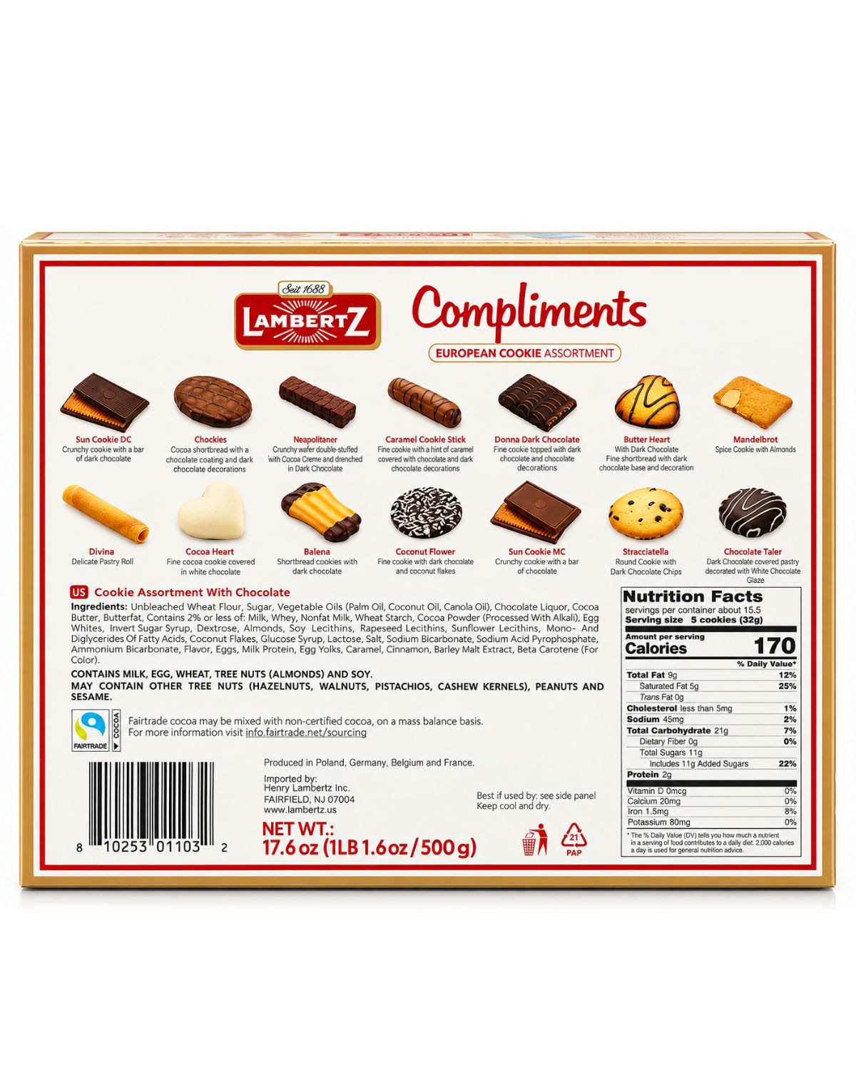 Lambertz Compliments Assorted German Cookies Gift Box – 17.6 oz (500 g)