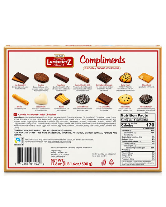Lambertz Compliments Assorted German Cookies Gift Box – 17.6 oz (500 g)