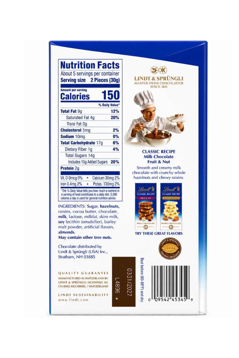 Lindt Whole Hazelnut Fruit & Nut Bar