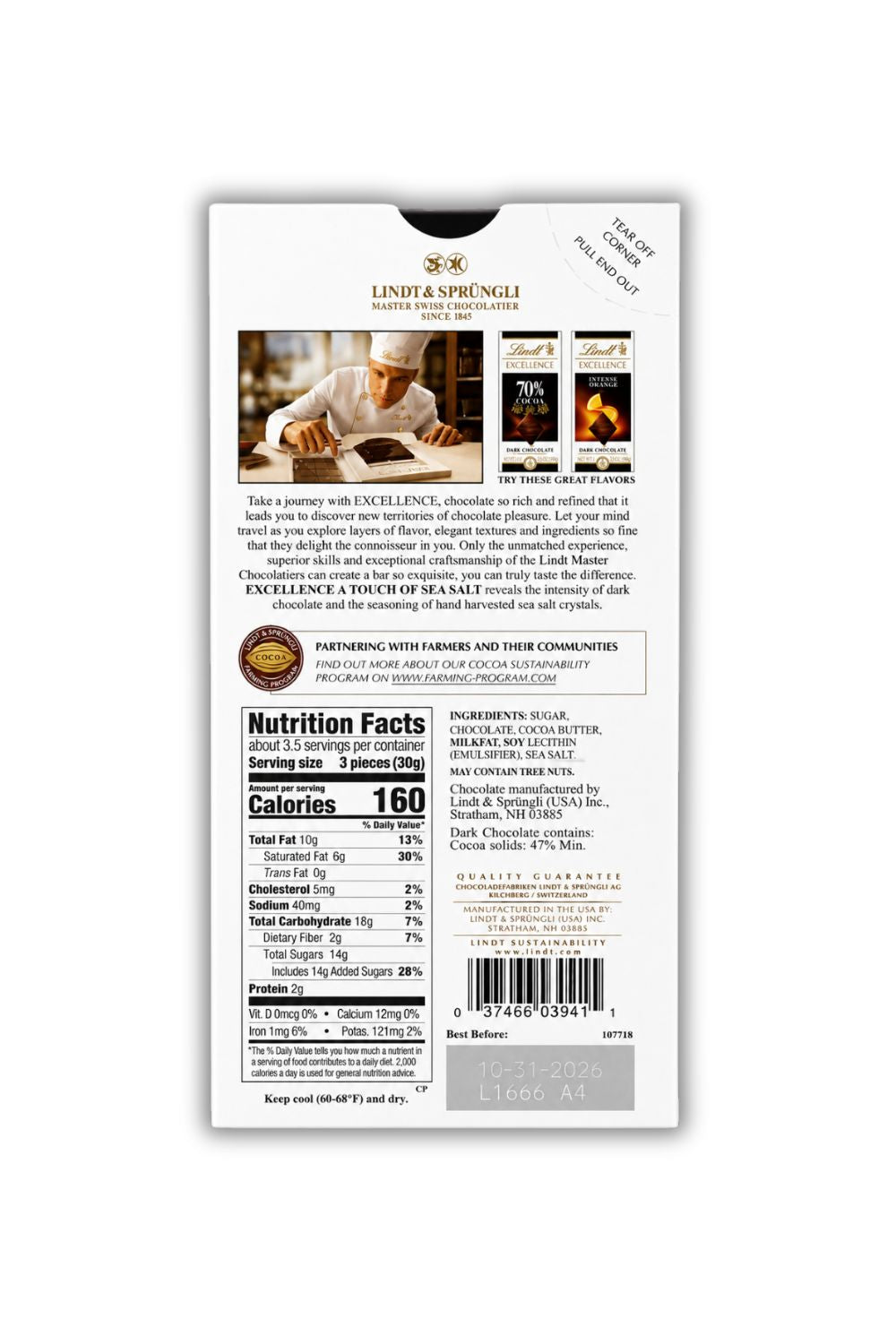 Lindt Excel Seasalt Bar,3.5 oz