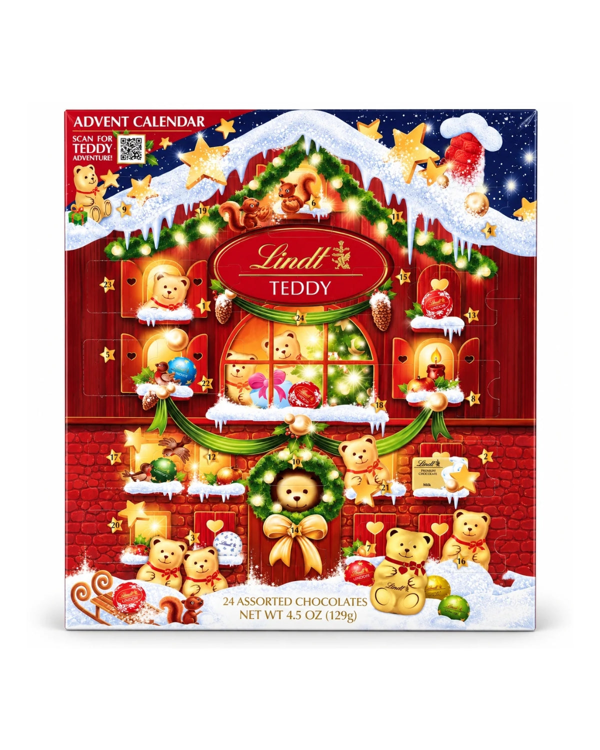 Lindt Teddy Advent Calendar with 24 Assorted Chocolates, 4.5 oz
