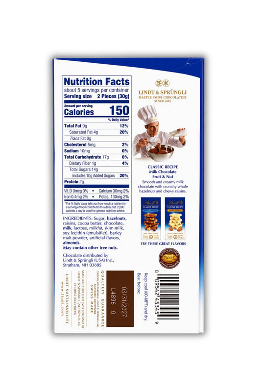 Lindt Whole Hazelnut Fruit & Nut Bar,5.3 oz