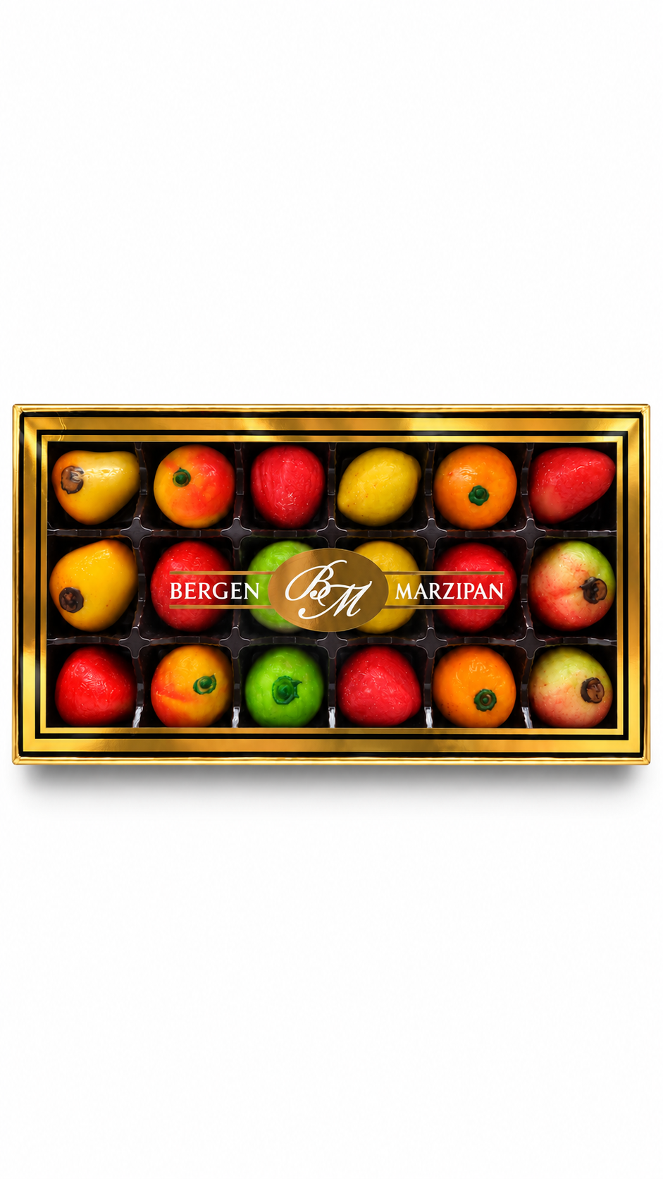 Bergen Marzipan Assorted Fruits Gift Box – 18 Handcrafted Almond Marzipan Pieces, 8 oz