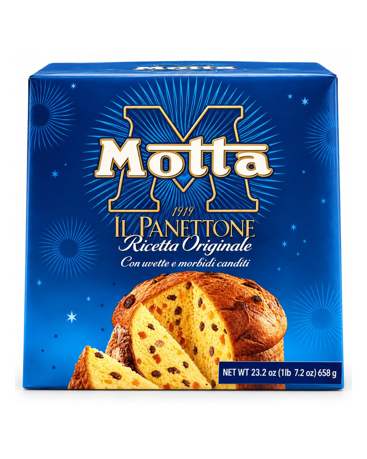 Motta Original Panettone 658g Italian Christmas cake raisins and candied orange front